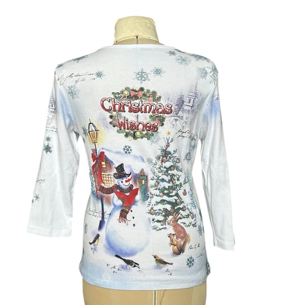 Studio Gem Embellished Christmas Wishes 3/4 Sleeve Top‎ Snowflakes Snowman L/XL - Picture 3 of 16